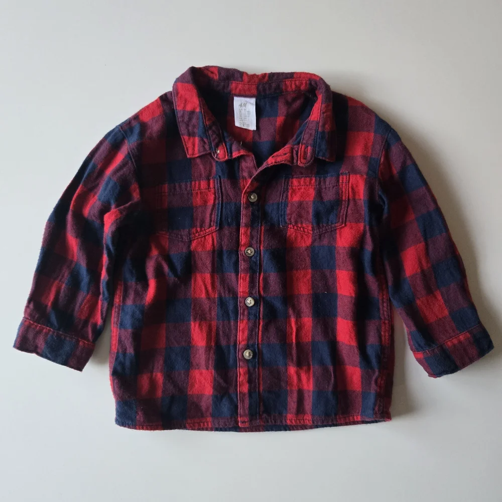 H&M Kids Long-sleeved Red & Blue Plaid Flannel Button Down Shirt